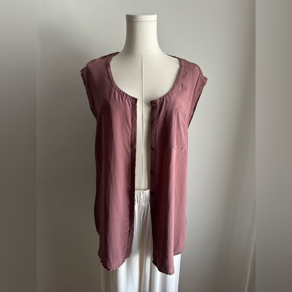 100% Silk Eileen Fisher Button Up V Neck Tank Top Neutral Plum Size XS - Picture 5 of 12